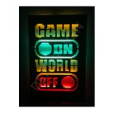 dekoraven Game On World Of Gamer Led Işıklı Ahşap Dekoratif Tablo wolrd1