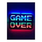 dekoraven Game Over Led Işıklı Tablo 55x35 cm Renkli Duvar Dekorasyonu, gameover