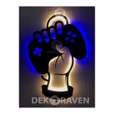 dekoraven Gamepad Işıklı Tablo Mavi Günışığı 55x40 cm Ahşap Duvar Dekorasyon, gamepadrvn
