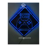 Dekoraven Gamer Zone Led Işıklı Ahşap Tablo, gamemavi122