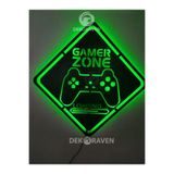 Dekoraven Gamer Zone Led Işıklı Ahşap Tablo, gamznyeşil