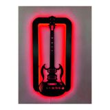 dekoraven Gitar Led Işıklı Ahşap Dekoratif Tablo kırmızı