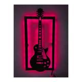 dekoraven Gitar Led Işıklı Ahşap Tablo Pembe 55x40 cm, elektro
