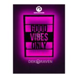 dekoraven Good Vibes-Motto Led Işıklı Ahşap Tablo pembe