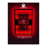 dekoraven Good Vibes Only-Motto Led Işıklı Ahşap Tablo kırmızı