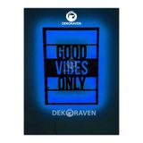 dekoraven Good Vibes Only-Motto Led Işıklı Ahşap Tablo mavi