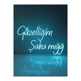 dekoraven Güzelliğim Şaka Mığğ Yazı Neon Led Tabela Duvar Dekoru Turkuaz 120x60 cm, güzellimrvb32