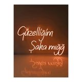 dekoraven Güzelliğim Şaka Mığğ Yazı Neon Led Tabela Duvar Dekoru Turuncu 120x60 cm, güzellimrvb32