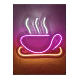 dekoraven Kahve Neon Tabela Coffee Neon Led Dekoratif Duvar Aydınlatması Pembe Sarı Turuncu 34x41 cm, coffeneon1