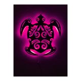 dekoraven Kaplumbağa Led Işıklı Ahşap Tablo 55x50 cm Pembe, caretta