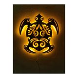 dekoraven Kaplumbağa Led Işıklı Ahşap Tablo Sarı 55x50 cm, caretta