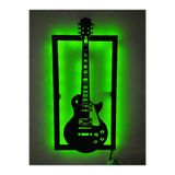 dekoraven KOPYA - Elektro Gitar Led Işıklı Ahşap Tablo yeşil