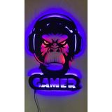 dekoraven Ledli Gamer Maymun Ahşap Duvar Tablosu - Gamer Dekor - Yayıncı Dekoru, gamermaymun2