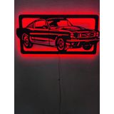 dekoraven Mustang Led Işıklı Ahşap Dekoratif Tablo kırmızı