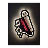 dekoraven Müzik Mikrofon Led Işıklı Ahşap Tablo kırmızı-günışığı