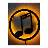 dekoraven Müzik Nota Led Işıklı Ahşap Dekoratif Tablo sarı