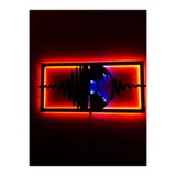 dekoraven Müzik Plak Led Işıklı Ahşap Dekoratif Tablo kırmızı-mavi