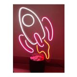 dekoraven Roket Çocuk Odası Dekoru Neon Led Gece Lambası(45x35cm) roket32