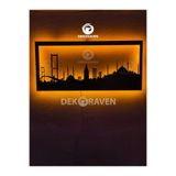 dekoraven Silueti Led Işıklı Ahşap Tablo Amber Sarısı 55x25 cm, istanbul