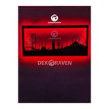 dekoraven Silueti Led Işıklı Ahşap Tablo Kırmızı 55x25 cm, istanbul