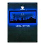 dekoraven Silueti Led Işıklı Ahşap Tablo Mavi 55x25 cm, istanbul