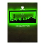 dekoraven Silueti Led Işıklı Ahşap Tablo Yeşil 55x25 cm, istanbul