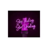 dekoraven Stop Thinking Start Drinking Neon Led Yazı Tabela Dekoratif Aydınlatma Bar Kafe Dekor 70X35Cm Pembe, stopstart
