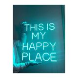 dekoraven This Is My Happy Place Neon Yazı Led Tabela Dekoratif Aydınlatma 50X50Cm Turkuaz, thisismy