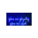 dekoraven Yine Mi Güzeliz Yine Mi Çiçek Yazısı Güzellik Merkezi Kuaför Neon Led Tabela 60X40Cm Mavi, yinemigüzeliz
