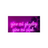 dekoraven Yine Mi Güzeliz Yine Mi Çiçek Yazısı Güzellik Merkezi Kuaför Neon Led Tabela 60X40Cm Pembe, yinemigüzeliz
