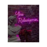 dekoraven Yine Rolleniyorsun Yazılı Tabela 60x45 cm Pembe Neon LED Işıklı Duvar Dekorasyon Tablo, YİNE ROLLENİYORSUN
