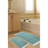 Dekoreko Dijital 2'li Banyo Paspas Takımı Trend Keçe Kaymaz Taban Saçaklı Iskandinav Celestine Turkuaz