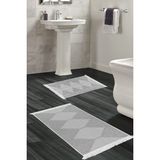 Dekoreko Dijital 2'li Banyo Paspas Takımı Trend Keçe Kaymaz Taban Saçaklı Iskandinav Kay Gri