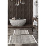 Dekoreko Dijital 2'li Banyo Paspas Takımı Trend Keçe Kaymaz Taban Saçaklı Iskandinav Liz Gri