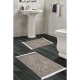 Dekoreko Dijital 2'li Banyo Paspas Takımı Trend Keçe Kaymaz Taban Saçaklı Iskandinav Lorene Kahve