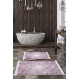 Dekoreko Dijital 2'li Banyo Paspas Takımı Trend Keçe Kaymaz Taban Saçaklı Modern Allissa Mor