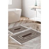 Dekoreko Dijital 2'li Banyo Paspas Takımı Trend Keçe Kaymaz Taban Saçaklı Modern Carmel Kahve