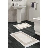 Dekoreko Dijital 2'li Banyo Paspas Takımı Trend Keçe Kaymaz Taban Saçaklı Modern Cassietta Krem