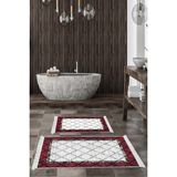 Dekoreko Dijital 2'li Banyo Paspas Takımı Trend Keçe Kaymaz Taban Saçaklı Modern Doreen Bordo
