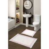Dekoreko Dijital 2'li Banyo Paspas Takımı Trend Keçe Kaymaz Taban Saçaklı Modern Evelina Pudra