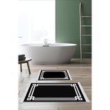 Dekoreko Dijital 2'li Banyo Paspas Takımı Trend Keçe Kaymaz Taban Saçaklı Modern Jaz Siyah