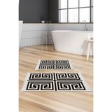 Dekoreko Dijital 2'li Banyo Paspas Takımı Trend Keçe Kaymaz Taban Saçaklı Modern Jem Siyah