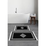 Dekoreko Dijital 2'li Banyo Paspas Takımı Trend Keçe Kaymaz Taban Saçaklı Modern Kathryn Siyah