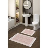 Dekoreko Dijital 2'li Banyo Paspas Takımı Trend Keçe Kaymaz Taban Saçaklı Modern Krystalyn Pudra