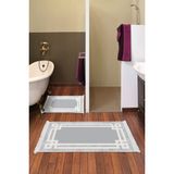 Dekoreko Dijital 2'li Banyo Paspas Takımı Trend Keçe Kaymaz Taban Saçaklı Modern Landon Gri
