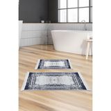 Dekoreko Dijital 2'li Banyo Paspas Takımı Trend Keçe Kaymaz Taban Saçaklı Modern Mollie Lacivert