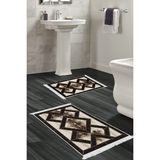 Dekoreko Dijital 2'li Banyo Paspas Takımı Trend Keçe Kaymaz Taban Saçaklı Modern Posy Kahve