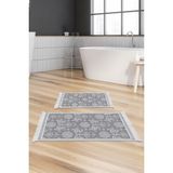 Dekoreko Dijital 2'li Banyo Paspas Takımı Trend Keçe Kaymaz Taban Saçaklı Modern Queta Gri