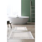 Dekoreko Dijital 2'li Banyo Paspas Takımı Trend Keçe Kaymaz Taban Saçaklı Modern Rana Mavi