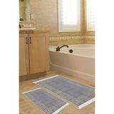 Dekoreko Dijital 2'li Banyo Paspas Takımı Trend Keçe Kaymaz Taban Saçaklı Modern Shelbi Antrasit